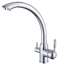 Смеситель для кухни/мойки VIEIR, биканальный, однорычажный, поворотный, керамический, длина излива 230 мм, латунь, цвет хром