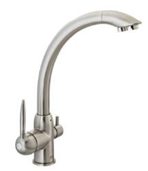 Смеситель для кухни/мойки Ekko, с подключением фильтра питьевой воды, однорычажный, поворотный, керамический, длина излива 237 мм, латунь, цвет сатин