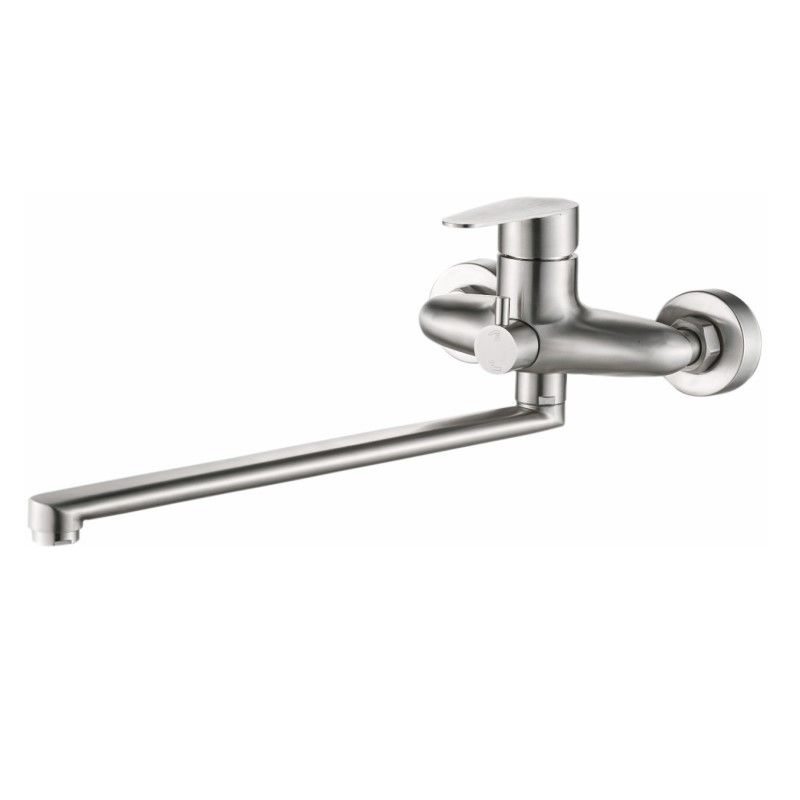 Смеситель для ванны/душа HAIBA однозахватный, хромированный, настенный, излив длинный 401 мм, поворотный, латунь, цвет серый