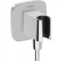 Шланговое подсоединение Hansgrohe HG FixFit Q размер 9х9 см, цвет хром, квадратное, держатель душевой лейки, встроенный обратный клапан с подключением для душевого шланга, декоративная накладка, резьбовое соединение, настенное Шланговое подсоединение Hansgrohe HG FixFit Q размер 9х9 см, цвет хром, квадратное, держатель душевой лейки, встроенный обратный клапан с подключением для душевого шланга, декоративная накладка, резьбовое соединение, настенное