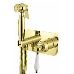 Смеситель с гигиеническим душем Cezares Aphrodite встраиваемый, однорычажный, керамический, без излива, с гибким шлангом/лейкой, латунь, цвет золото 24 карат