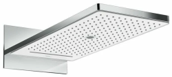 Верхний душ Hansgrohe Rainmaker Select 580, настенный, прямоугольный, с 3 режимами: Rain, Rainflow Waterfall, MonoRain, размер 58,6х25.8 см, нержавеющая сталь/стекло, цвет хром/белый