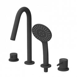 Смеситель для ванны/душа Cezares Leaf, на борт ванны, однорычажный, неповоротный, длина 163 мм, керамический, латунь, цвет черный матовый