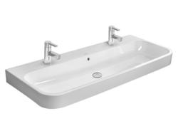 Раковина DURAVIT Happy D.2 WonderGliss 120х50,5х17 см, подвесная, прямоугольная, санфарфор, шлифованная, цвет белый, с 2 отверстиями под смеситель, антигрязевое покрытие, слив/перелив