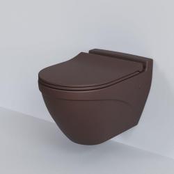 Унитаз подвесной Ambassador Nord, коричневый матовый, горизонтальный (в стену) выпуск, без сиденья в комплекте, дюропласт, безободковый, антивсплеск, под скрытый бачок