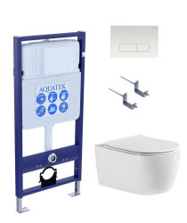 Комплект унитаза с инсталляцией Aquatek Европа (Сет) c сиденьем микролифт, с клавишей смыва (кнопкой, клавишей двойного смыва) белая, комплект крепления