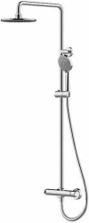 Душевая система Bravat Waterfall, высота 1022 мм, цвет хром, комплект: термостатический смеситель/тропический душ (с верхней лейкой)/стойка/лейка/шланг, наружного монтажа