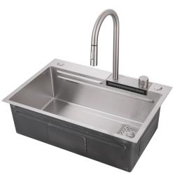 Мойка кухонная ABBER Wasser Kreis 68х46х22,5 см нержавеющая сталь, прямоугольная, брашированная, цвет сатин, 2 отверстия под смеситель, без крыла, слив-перелив, врезная AF2194SP