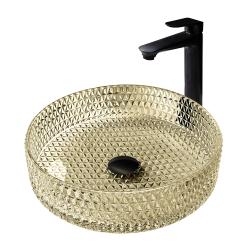 Раковина ABBER Glas 40, 39,5х39,5х10,5 см, накладная, из стекла, круглая, цвет прозрачный золото, без отверстия под смеситель, без слива-перелива