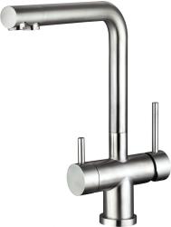 Смеситель для кухни/мойки Flortek Арес FK, с подключением фильтра питьевой воды/биканальный, однорычажный, керамический картридж, с поворотным изливом, высокий, длина излива 224 мм, нержавеющая сталь, цвет нержавеющая сталь
