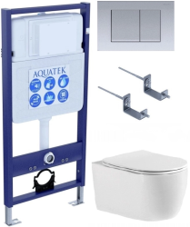Комплект унитаза с инсталляцией Aquatek Европа (Сет) c сиденьем микролифт, с клавишей смыва (кнопкой, клавишей двойного смыва) хром, комплект крепления