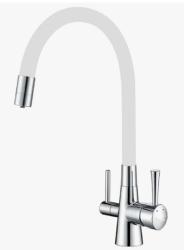 Смеситель для кухни/мойки VIEIR, с подключением под фильтр, однорычажный, поворотный, биканальный, керамический, гибкий излив, длина излива 520 мм, латунь, цвет белый/хром