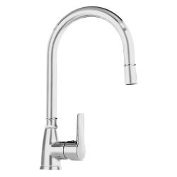 Смеситель для кухни/мойки TopZero, цвет нержавеющая сталь, однорычажный, с вытяжным шлангом, с высоким/низким изливом, высота излива 207 см, из латуни