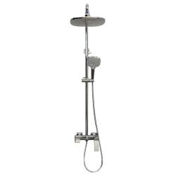 Душевая система Comforty, высота 1300 мм, цвет хром, комплект: однорычажный смеситель/излив/тропический душ (с верхней лейкой)/стойка/лейка/шланг, наружного монтажа
