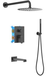 Душевая система Aquatek Оберон 4 в 1 встраиваемая, цвет матовый черный, комплект: однорычажный, смеситель/излив/тропический душ (с верхней лейкой)/лейка/шланг, встраиваемый (скрытый) монтаж
