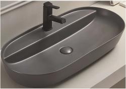 Раковина для ванной CeramaLux NC 78325MDH 80х13,5х40 накладная, овальная, керамическая/фарфоровая, цвет серый матовый, с отверстием под смеситель, без слива-перелива