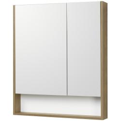 Зеркальный шкаф Акватон Сканди 70, 70х85х13 см, подвесной, цвет белый/дуб рустикальный, зеркало, 2 распашные дверцы/стеклянные полки, механизм доводчика, прямоугольный
