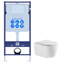 Комплект унитаза с инсталляцией Aquatek Европа New (Сет) c сиденьем микролифт, безободковый, без кнопки, без крепления