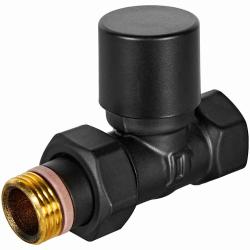 Клапан регулирующий Stout Design 1/2" (вентиль) запорно-балансировочный, цвет черный, прямой, ручной, регулируемый, с полусгоном, сгоном, американкой, для радиатора отопления