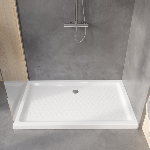Душевой поддон RGW Ceramics CR, 72х90х6 см, прямоугольный, керамический, низкий, цвет: белый, с антискользящим покрытием, с бортиком, литой, литьевой, для душа