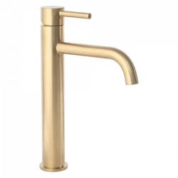 Смеситель для раковины/умывальника REA LUNGO однорычажный, неповоротный, высокий, длина излива 130 мм, латунь, цвет золото матовое