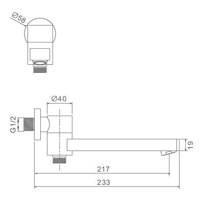 Излив Raglo R473.71.09 с функцией переключения, для ванны, длина 217 мм цвет графит, латунь, настенный, поворотный
