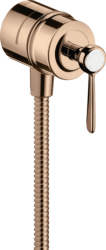 Шланговое подсоединение Axor Montreux Fixfit Stop, размер 6х6 см, цвет полированное красное золото, круглое, латунное, с клапаном обратного тока, с запорным вентилем, с рычаговой рукояткой, подключение для душевого шланга
