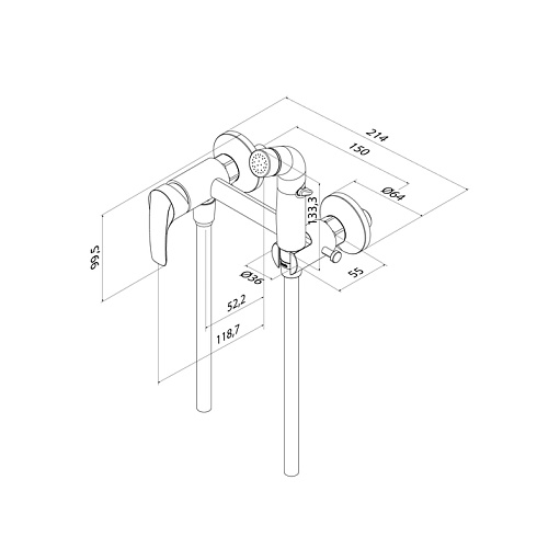 Смеситель с гигиеническим душем IDDIS Ray настенный, однорычажный, керамический, без излива, с гибким шлангом/лейкой, латунь, цвет черный матовый RAYBL00i08