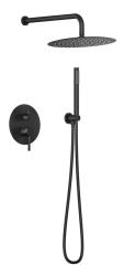 Душевая система Knotlor Eclipse 3 в 1 встраиваемая, цвет матовый черный, комплект: смеситель/тропический душ (с верхней лейкой)/лейка/шланг, нержавеющая сталь, скрытого монтажа