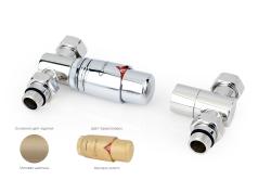 Автоматический терморегулятор Сунержа прямой G 1/2" НР х G 3/4" набор, цвет матовая шампань, матовое золото