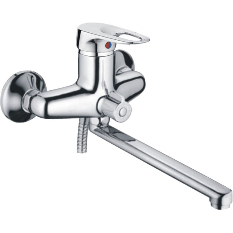 Смеситель для ванны/душа HAIBA CRON однозахватный, хромированный, настенный, излив длинный 344 мм, поворотный, силумин, цвет хром