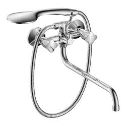 Смеситель для ванны/душа Wesnaart Kamila с длинным изливом, двухвентильный, керамический, настенный, излив поворотный 33 см, с гибким шлангом