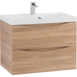 Тумба под раковину BelBagno Marino 80, 80х60х45 см, подвесная, 2 выдвижных ящика, МДФ/ЛДСП, цвет: белый дуб, шкафчик навесной, механизм доводчика, прямоугольная