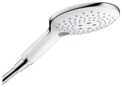 Лейка душевая Hansgrohe Raindance Select S 150 Air 3jet, настенная, круглая, с 3 режимами, регулируемая, хромированная/пластмассовая, цвет хром/белый, ручная, для душа/ванной
