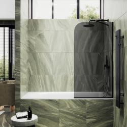 Душевая шторка на ванну MaybahGlass, 140х50 см, графитовое стекло/профиль узкий, цвет черный, фиксированная, закаленное стекло 8 мм, плоская/панель, правая/левая, правосторонняя/левосторонняя, универсальная