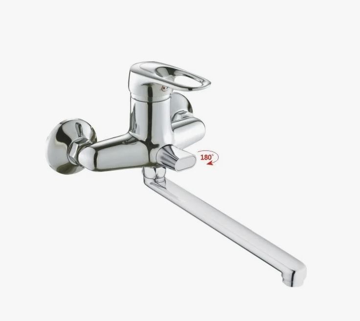 Смеситель для ванны/душа HAIBA однозахватный, хромированный, настенный, излив длинный 410 мм, поворотный, латунь, цвет хром