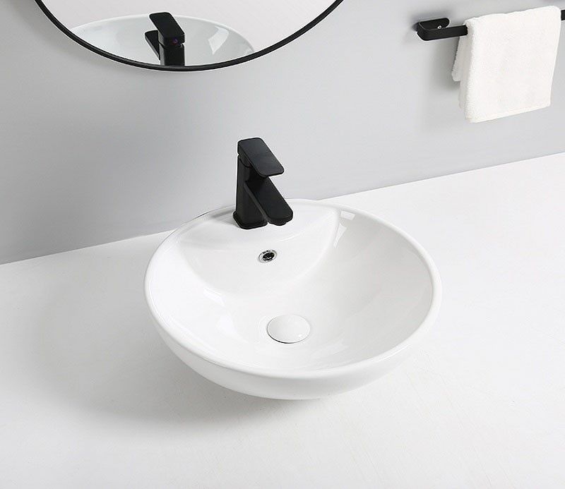 Раковина для ванной CeramaLux 9001 45х17х45 накладная, круглая, керамическая/фарфоровая, цвет белый, с отверстием под смеситель, слив-перелив