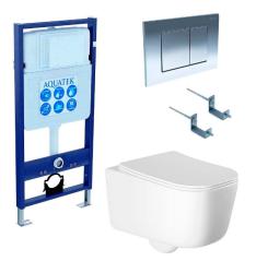Комплект унитаза с инсталляцией Aquatek Лугано (Сет) c сиденьем микролифт, с клавишей смыва (кнопкой, клавишей двойного смыва) хром, комплект крепления