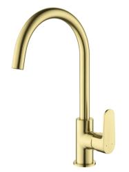 Смеситель для кухни/мойки Aquatek Оберон однорычажный, поворотный, латунный, длина излива 205 мм, цвет шлифованное золото