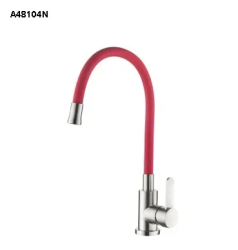 Смеситель для кухни/мойки Accoona, однорычажный, поворотный/гибкий, керамический, силиконовый излив, нержавеющая сталь, цвет красный/хром