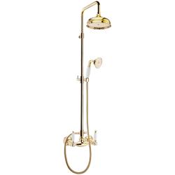 Душевая система Webert Dorian, высота 137 см, цвет золото, комплект: тропический душ/стойка/лейка/шланг, со смесителем, без излива