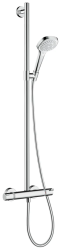 Душевая система Hansgrohe Croma Select E SemiPipe Multi, высота 100 см, цвет хром/белый, комплект: ручной душ(лейка квадратная)/термостат для душа/штанга для душа/держатель для душа/душевая штанга, наружного монтажа, настенная, латунная
