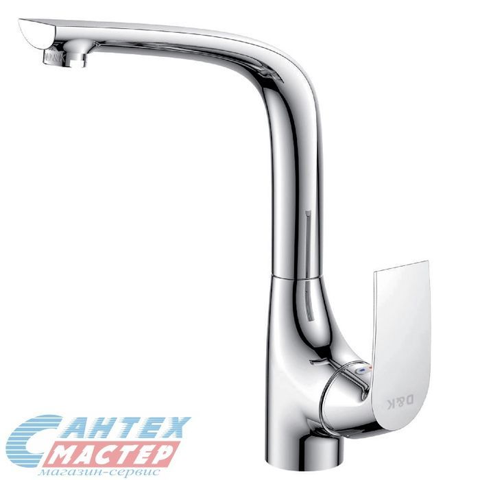 Смеситель для кухни/мойки D&K Feuerbach Rhein однорычажный, керамический, с высоким изливом, длина 161 мм, поворотный, латунь, цвет хром, ёлочка,  кухонный, хромированный, вертикальный, кран, комплект, сантехника, водопроводные, размер