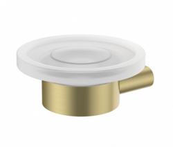 Мыльница IDDIS Petite, настенная, нержавеющая сталь/стекло, форма круглая, для душа/мыла, в ванную/туалет/душевую кабину, цвет золото матовое PETG0SGi42