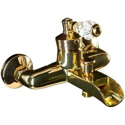 Смеситель для ванны/душа Boheme Vogue Crystal, однорычажный, настенный, керамический, неповоротный, длина излива 176 мм, латунь, цвет золото