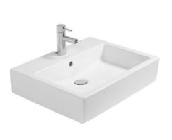 Раковина DURAVIT Vero WonderGliss, 59,5х46,5х17,5 см, накладная, прямоугольная, санфарфор, цвет белый, 1 отверстие под смеситель, антигрязевое покрытие, слив/перелив