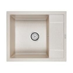 Мойка кухонная Paulmark OPTIMUM, 60х50х20 см, врезная, кварцевый композит, прямоугольная, цвет бежевый, без отверстия под смеситель, без крыла, слив-перелив, врезная в столещницу, для кухни