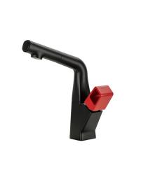 Смеситель для кухни LEMARK Soul однорычажный, выдвижной, керамический, с вытяжным изливом, высота излива 21,8 см, латунь, покрытие хром, цвет черный/красный