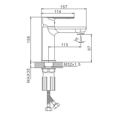 Смеситель для раковины/умывальника Splenka S05.10.06 однорычажный, неповоротный, фиксированный излив, длина 113 мм, высота 97 мм, латунь, цвет черный