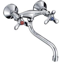 Смеситель для кухни/мойки LEDEME L4612 настенный, двухвентильный, поворотный, керамический, длина излива 162 мм, силумин, цвет хром